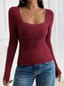 Women Floral Long Sleeve Tee T-shirt Square Neck Split Joint Casual Spring/Fall Top
