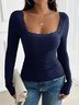 Women Floral Long Sleeve Tee T-shirt Square Neck Split Joint Casual Spring/Fall Top