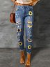 Street Leopard Fashion Slim-fit Printed Patchwork Ripped Jeans