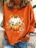 Women Halloween Pumpkin Floral Long Sleeve Tee T-shirt Crew Neck Festival Spring/Fall Graphic Top