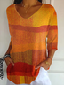 Women Abstract Three Quarter Sleeve Tee T-shirt V Neck Printing Casual Spring/Fall Graphic Tee Top