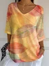 Women Leaf Three Quarter Sleeve Tee T-shirt V Neck Printing Casual Spring/Fall Graphic Tee Top