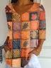 Women Halloween Maple Leaf Print Three Quarter Sleeve Tee T-shirt V Neck  Orange Casual Spring/Fall Graphic Tee Top
