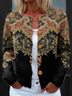 Women Geometric Vintage Spring/Fall Buttons Knitted Cardigan