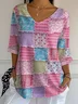 Women Floral Three Quarter Sleeve Tee T-shirt V Neck Printing Casual Spring/Fall Graphic Tee Top