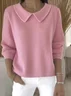 Women Plain Spring/Fall Casual Long Sleeve Shawl Collar Cotton Sweater