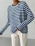 Women Striped Split Joint Spring/Fall Street Long Sleeve Crew Neck Sweater