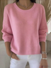 Women Plain Spring/Fall Vintage Long Sleeve Crew Neck Cotton Sweater