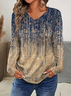 Women Abstract Long Sleeve Tee T-shirt V Neck Printing Casual Spring/Fall Graphic Tee Top