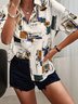 Women Abstract Short Sleeve Shirt Summer Printing Shirt Collar Daily Casual Top