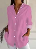Women Plain Long Sleeve Shirt Spring/Fall Buckle Shirt Collar Regular Sleeve Daily Casual Top