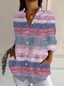 Women Abstract Stripes Long Sleeve Shirt Spring/Fall Buckle Shirt Collar Regular Sleeve Daily Casual Top