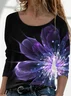 Women Abstract Long Sleeve Tee T-shirt Crew Neck Printing Casual Spring/Fall Graphic Tee Top