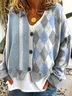 Women Striped Casual Spring/Fall Printing Cardigan