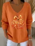 Women Halloween (pumpkin) Long Sleeve Tee T-shirt V Neck Printing Casual Spring/Fall Top