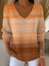 Women Abstract Long Sleeve Tee T-shirt V Neck Printing Casual Spring/Fall Top