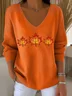 Women Maple Leaf Long Sleeve Tee T-shirt V Neck Printing Casual Spring/Fall Top