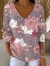 Women Floral Long Sleeve Tee T-shirt V Neck Printing Casual Spring/Fall Top