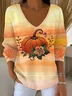 Women Maple Leaf Long Sleeve Tee T-shirt V Neck Printing Casual Spring/Fall Top