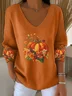 Women Floral Long Sleeve Tee T-shirt V Neck Printing Casual Spring/Fall Top