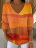 Women Abstract Long Sleeve Tee T-shirt V Neck Printing Casual Spring/Fall Top