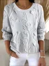 Women Floral Spring/Fall Vintage Long Sleeve Crew Neck Cotton Sweater
