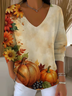 Women Sunflower Long Sleeve Tee T-shirt V Neck Printing Casual Spring/Fall Top