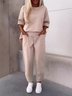 Women Plain Split Joint Two-Piece Set Daily Long Sleeve Casual Spring/Fall Top With Pants Matching Set