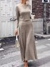Women Plain Split Joint Two-Piece Set Daily Long Sleeve Casual Spring/Fall Top With Skirt Matching Set