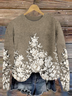Women Floral Printing Spring/Fall Casual Long Sleeve Crew Neck Knitted Sweater