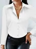 Women Plain Long Sleeve Shirt Spring/Fall Buckle Shirt Collar Regular Sleeve Daily Casual Top