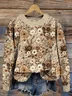 Women Floral Printing Spring/Fall Casual Long Sleeve Crew Neck Knitted Sweater