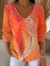 Women Abstract Long Sleeve Tee T-shirt V Neck Printing Casual Spring/Fall Top