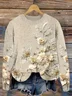Women Floral Printing Spring/Fall Casual Long Sleeve Crew Neck Knitted Sweater