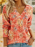 Women Ethnic Long Sleeve Tee T-shirt V Neck Printing Casual Spring/Fall Graphic Tee Top