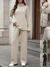 Women Plain Split Joint Two-Piece Set Daily Long Sleeve Casual Spring/Fall Top With Pants Matching Set