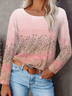 Women Abstract Long Sleeve Tee T-shirt Crew Neck Printing Casual Spring/Fall Graphic Tee Top