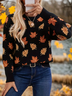 Women Maple Leaf Printing Spring/Fall Casual Long Sleeve Crew Neck Sweater