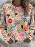 Women Floral Crew Neck Printing Casual Spring/Fall Long Sleeve Sweatshirt