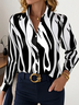 Women Abstract Long Sleeve Shirt Spring/Fall Buckle Shirt Collar Regular Sleeve Daily Casual Top