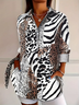 Women Leopard Long Sleeve Shirt Spring/Fall Buckle Shirt Collar Regular Sleeve Daily Casual Top