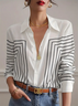 Women Abstract Long Sleeve Shirt Spring/Fall Buckle Shirt Collar Regular Sleeve Daily Casual Top