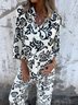 Women Floral Printing Two-Piece Set Daily Three Quarter Sleeve Casual Spring/Fall Top With Pants Matching Set