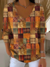 Women Abstract Long Sleeve Tee T-shirt V Neck Printing Casual Spring/Fall Top