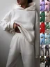 Women Plain Split Joint Two-Piece Set Daily Long Sleeve Casual Spring/Fall Top With Pants Matching Set