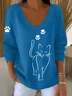 Women Plain Long Sleeve Tee T-shirt V Neck Casual Spring/Fall Top