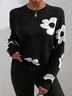Women Floral Printing Spring/Fall Casual Long Sleeve Crew Neck Sweater