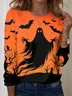 Women Halloween Long Sleeve Tee T-shirt Crew Neck Printing Casual Spring/Fall Graphic Tee Top