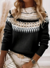 Women Abstract Printing Spring/Fall Casual Long Sleeve Crew Neck Sweater