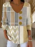 Women Abstract Long Sleeve Tee T-shirt V Neck Printing Casual Spring/Fall Top